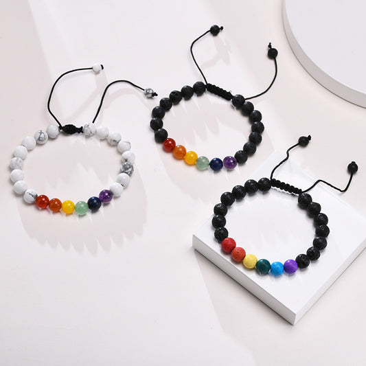 Rainbow Beaded Volcanic Stone Rainbow Accessories Rainbow Ornament Bracelet Wholesale