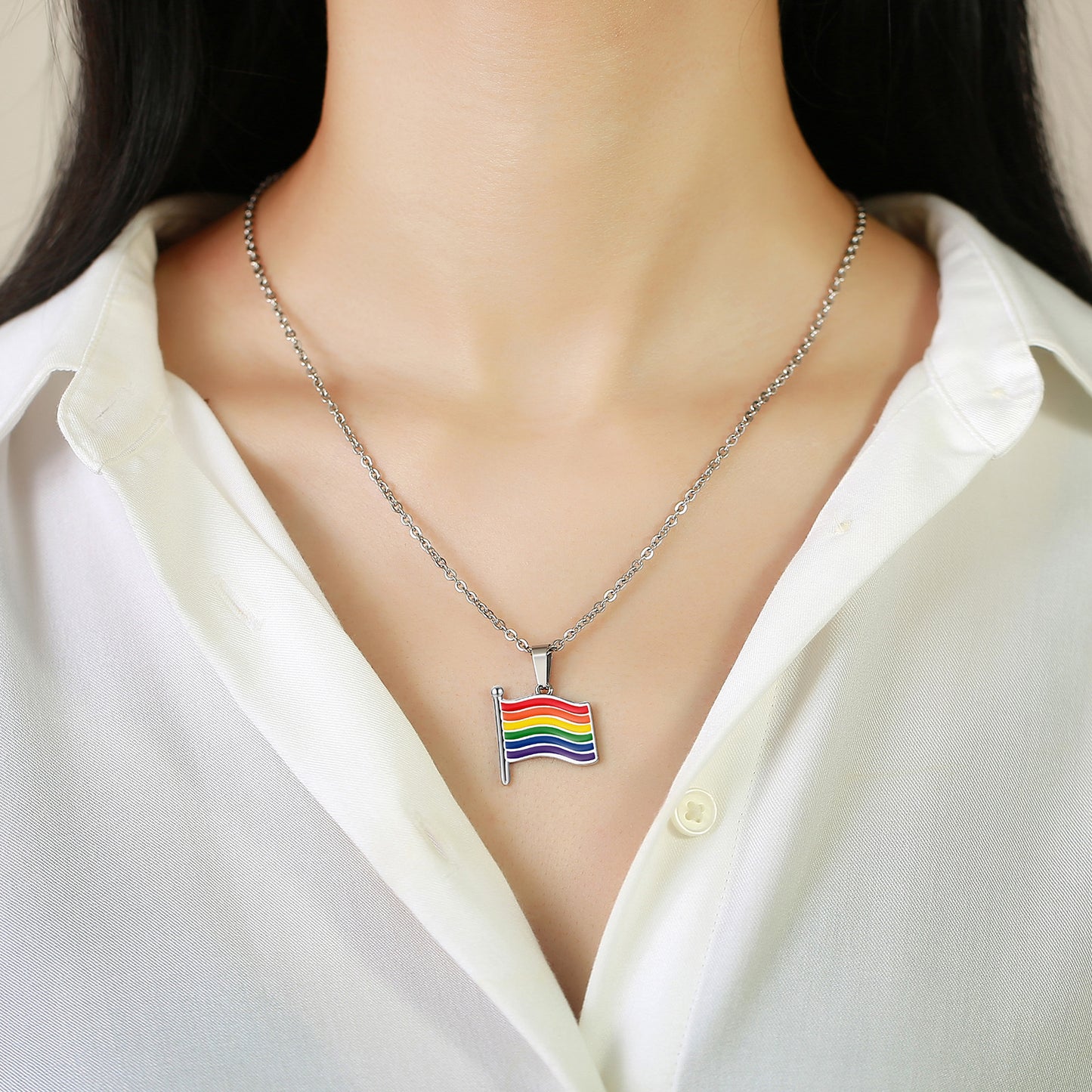 Rainbow Flag LGBTQ Couple Necklace Unisex Accessories